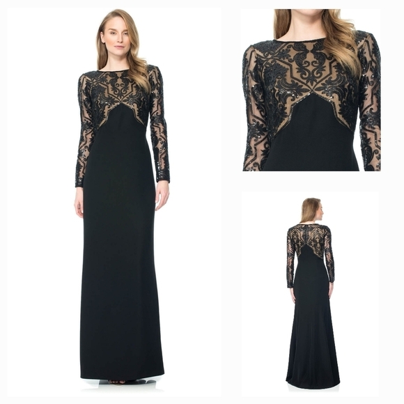 Tadashi‎ ShojiLong Sleeve Sequi Nude Underlay Top